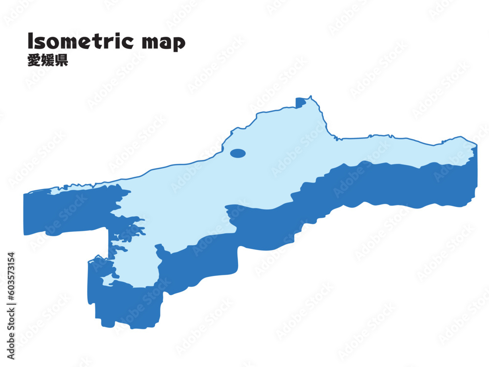 アイソメトリック、立体的な愛媛県の地図、県庁所在地、都道府県単位の地図のイラスト