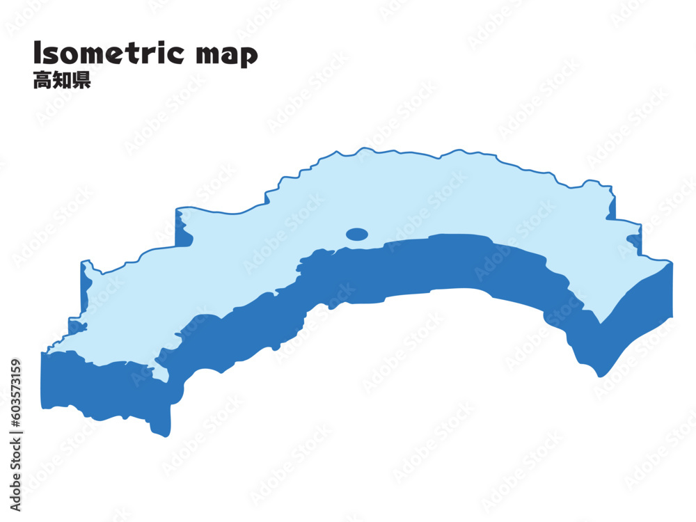 アイソメトリック、立体的な高知県の地図、県庁所在地、都道府県単位の地図のイラスト