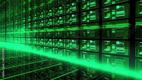 data storage server on green background, Generative AI © SUPHANSA