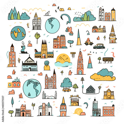 doodle kid drawing world city