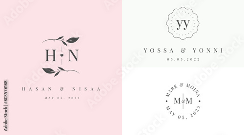 Vector minimal and simple initial wedding logo templates pack