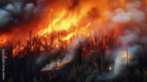 Devastating phenomenon of wildfires. The power and destructive nature of these uncontrollable blazes. Generative AI