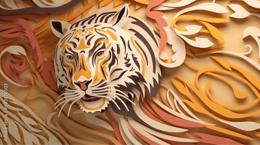 Tiger made of paper art
