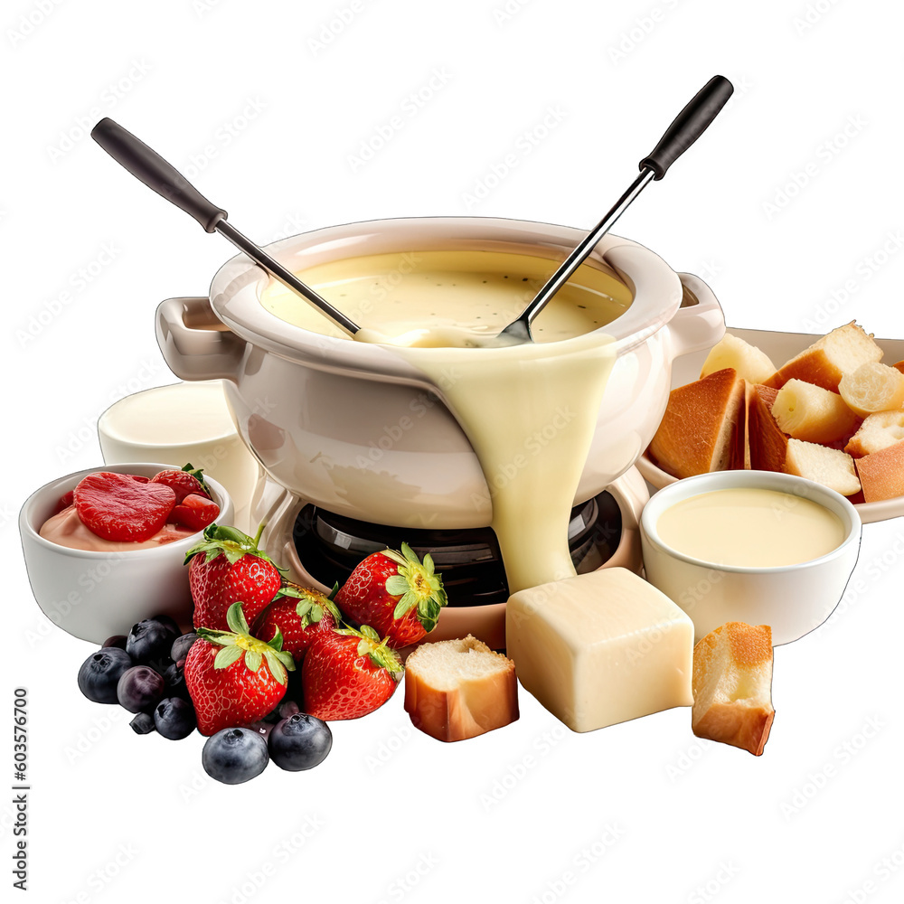 a fondue with goodies - obrazy, fototapety, plakaty 