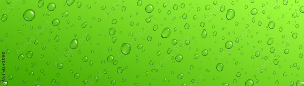 Green background fresh rain water drop vector texture. Cold droplet on summer fruit juice or soda for refreshing. Mojito cocktail abstract surface condensation pattern. Shower macro illustration Green background fresh rain water drop vector texture. Cold droplet on summer fruit juice or soda for refreshing. Mojito cocktail abstract surface condensation pattern. Shower macro illustration