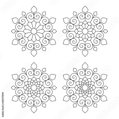 Decorative linear design for greeting cards, wedding invitations, coloring books, etc. Line art geometric mandala. Vector illustrations in oriental style. Arabesque. Easy to edit color and lines.