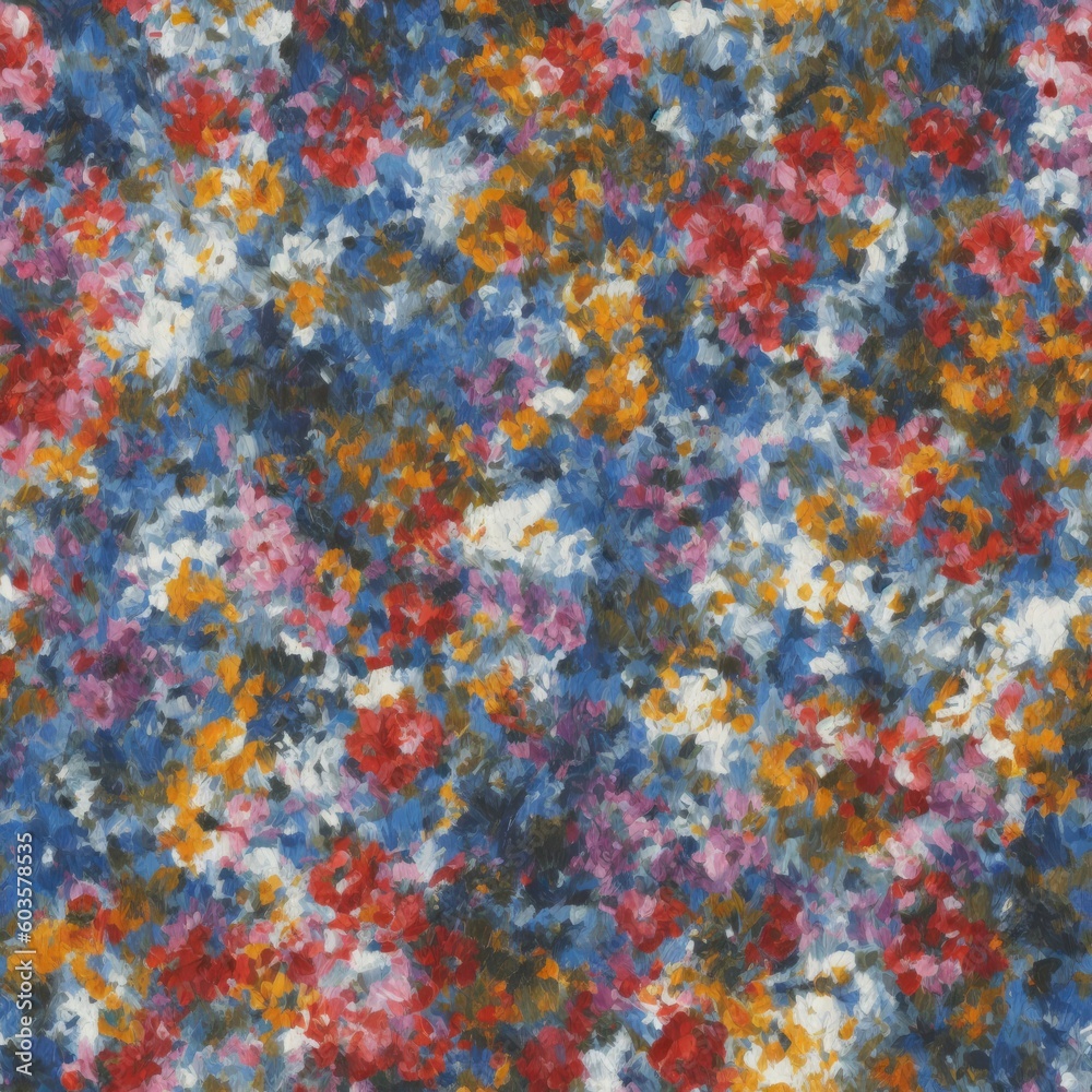 Flowers abstract illustration, seamless pattern. Created by a stable diffusion neural network.