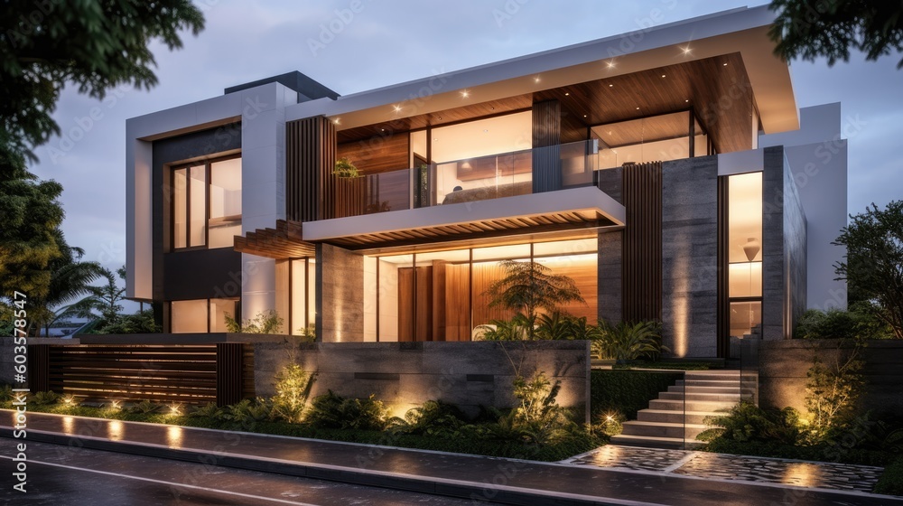 Modern house design. Generative AI Modern house design. Generative AI