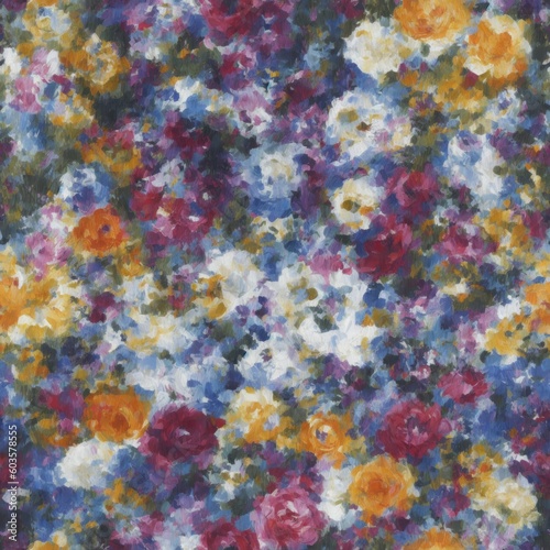 Flowers abstract illustration, seamless pattern. Created by a stable diffusion neural network.