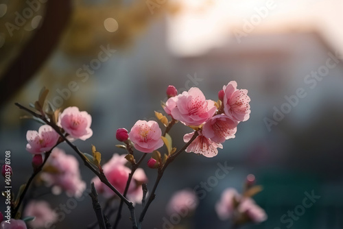 pink flower with blurred background. Generative Ai