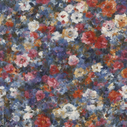 Flowers abstract illustration  seamless pattern. Created by a stable diffusion neural network.