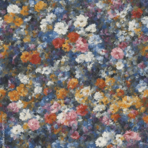 Flowers abstract illustration  seamless pattern. Created by a stable diffusion neural network.