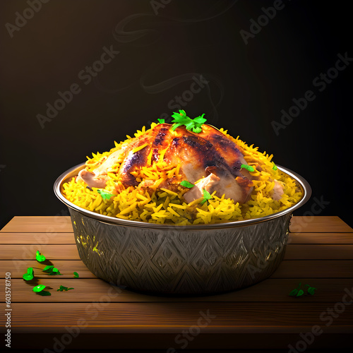 gourmet chicken biryani with steamed basmati rice generated by ai