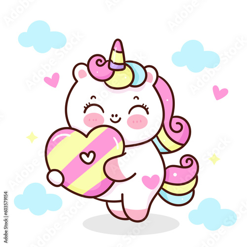 Cute unicorn hug candy heart