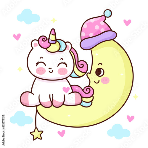 Cute unicorn on moon