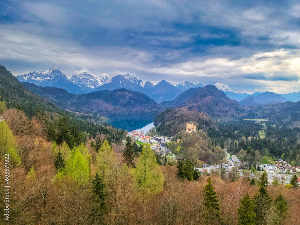 Castle, Village, and Beautiful Countryside with the Bavarian Alps in the Distance - Bavaria, Germany	