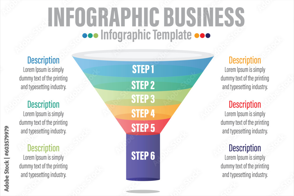 Infographic funnel block chart concept for slide presentation with six 6 Steps, six 6 option