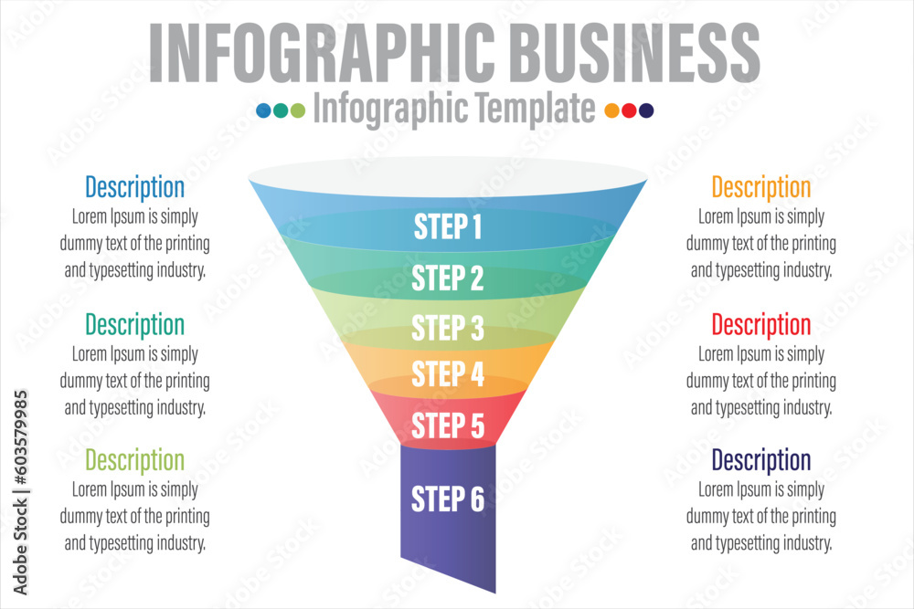 Infographic funnel block chart concept for slide presentation with six 6 Steps, six 6 option