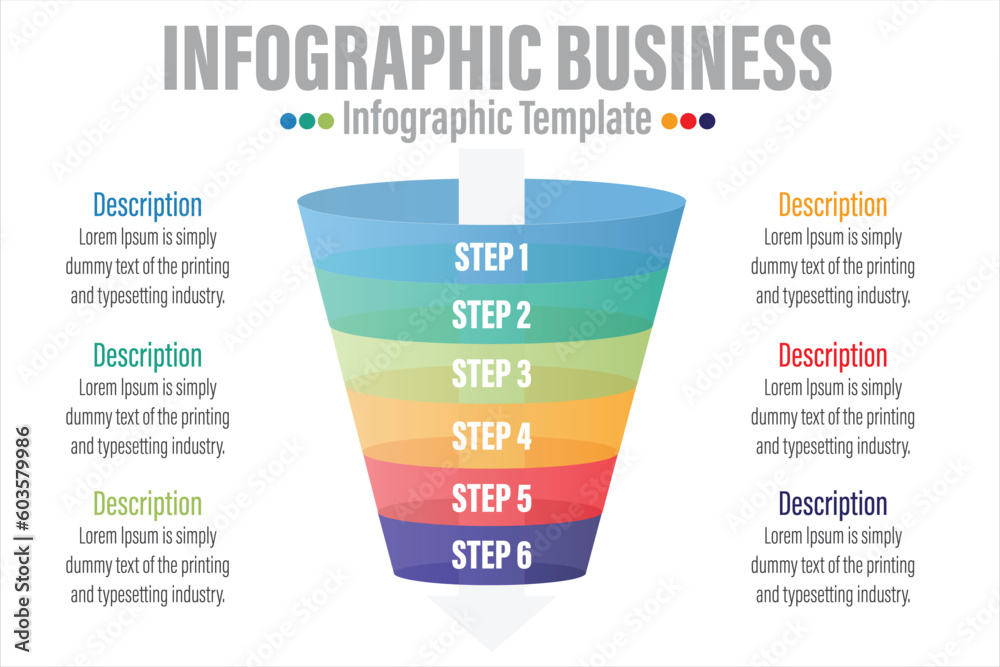 Infographic funnel block chart concept for slide presentation with six