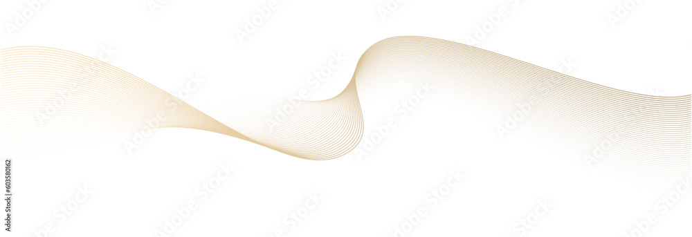 Abstract vector wavy lines flowing smooth curve gold gradient color on transparent background in concept of luxury, technology, science, music, modern. - obrazy, fototapety, plakaty 