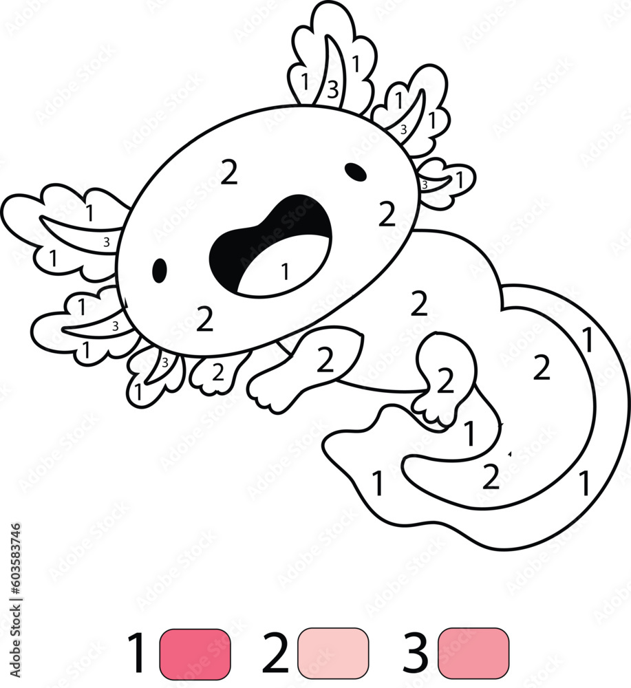 Axolot Color By Number Coloring Pages Stock Vector | Adobe Stock