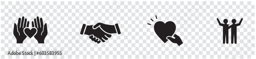 Friendship partnership handshake and love line icons. 