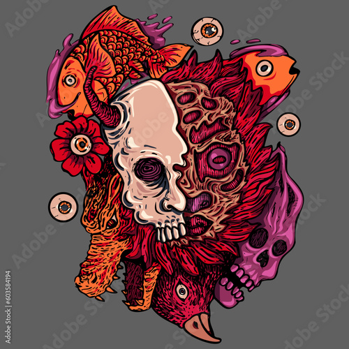 skull and spooky horor scary. for t shirt