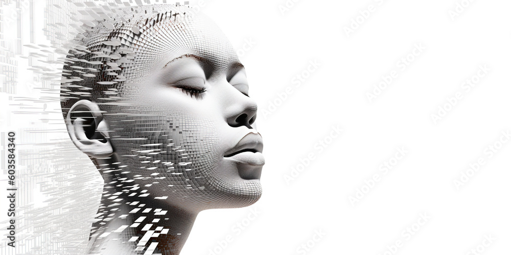 Woman head made from data pieces, Generative AI Woman head made from data pieces, Generative AI
