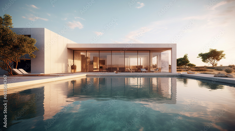 Luxury villa with private swimming pool, Generative AI
