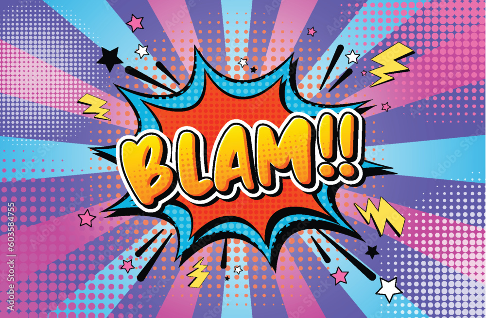 Blam retro comic speech bubble and effect in pop art style Blam retro comic speech bubble and effect in pop art style