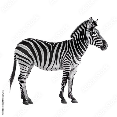 Side view of animal zebra standing on a transparent background  Generative ai
