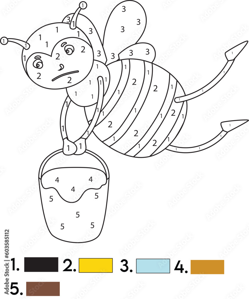 Fototapeta premium Bee Color By Number Coloring Pages