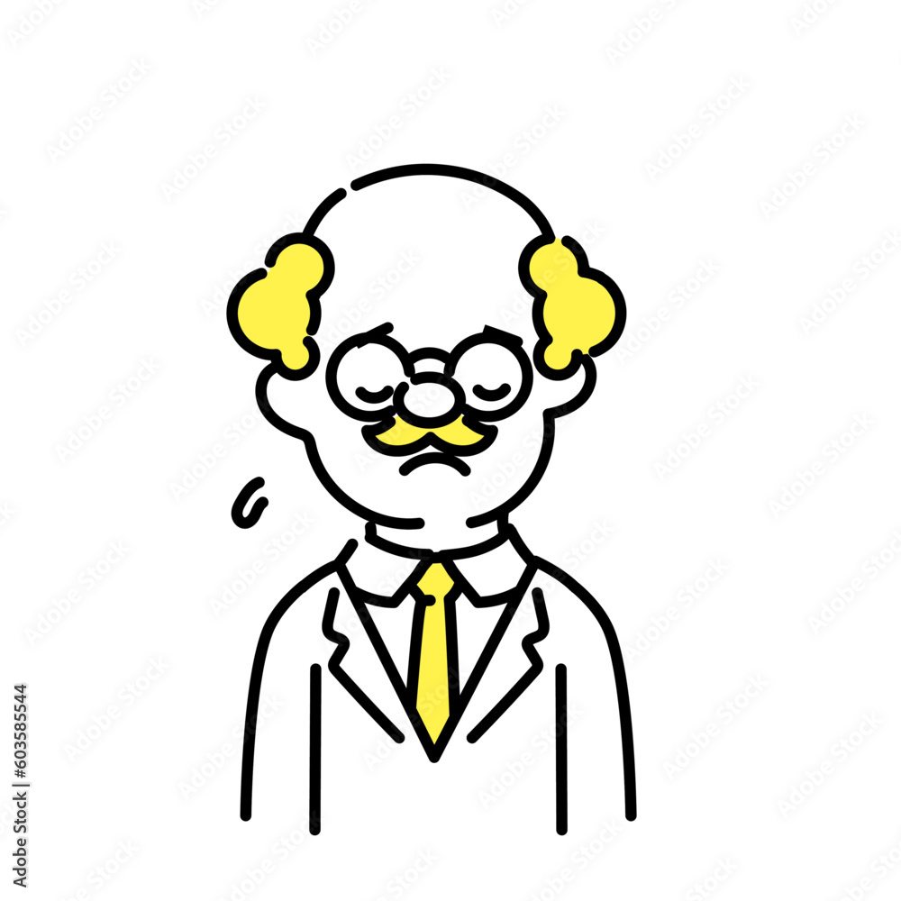 かわいい人物のイラストシリーズ _ 博士_シニア _ 俯く かわいい人物のイラストシリーズ _ 博士_シニア _ 俯く