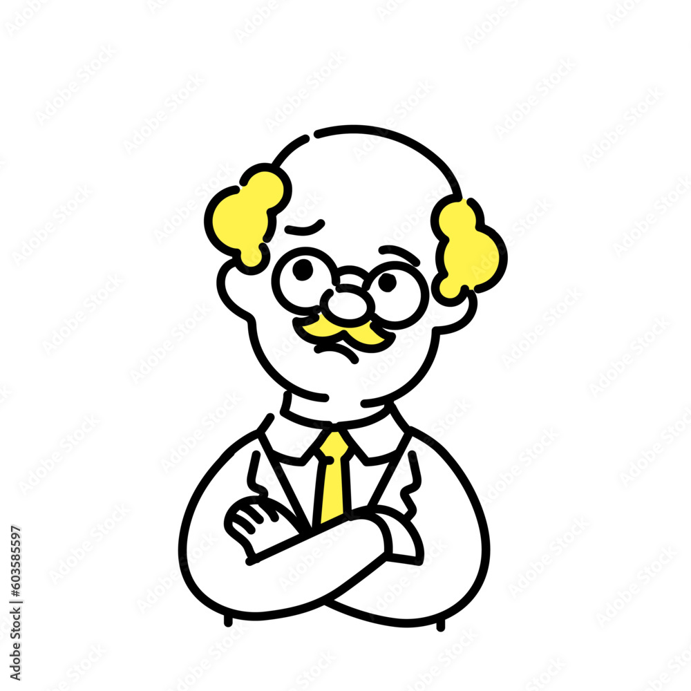 かわいい人物のイラストシリーズ _ 博士_シニア _ 考える かわいい人物のイラストシリーズ _ 博士_シニア _ 考える