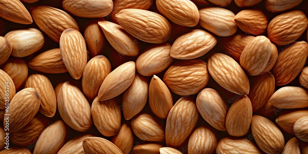 Organic Almonds. Brown Nut Texture in Closeup. Healthy Food. Generative AI illustrations. Organic Almonds. Brown Nut Texture in Closeup. Healthy Food. Generative AI illustrations.