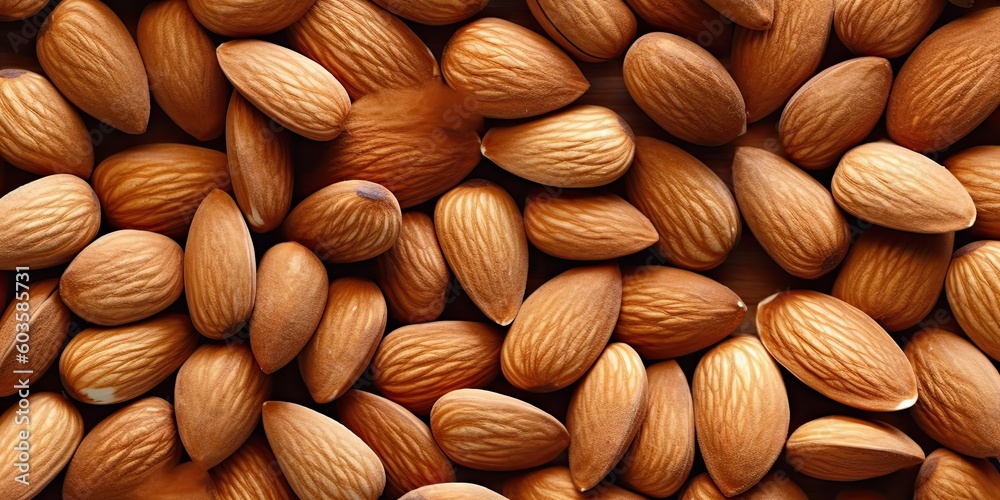Organic Almonds. Brown Nut Texture in Closeup. Healthy Food. Generative AI illustrations. Organic Almonds. Brown Nut Texture in Closeup. Healthy Food. Generative AI illustrations.