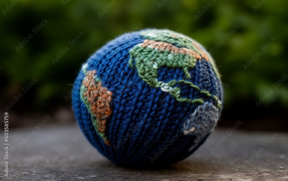 Knitted earth globe. Generative AI technology. Knitted earth globe. Generative AI technology.