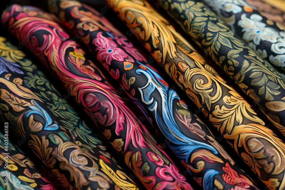 Colorful, floral silk fabric. Generative AI