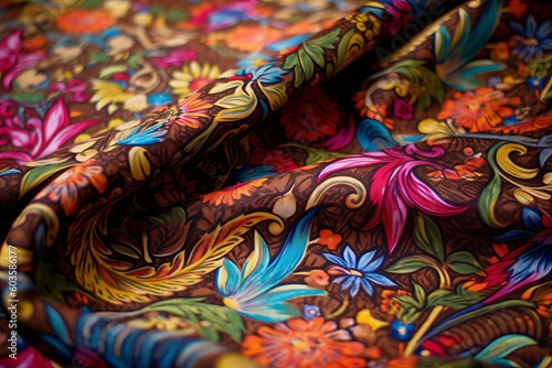 Colorful, floral silk fabric. Generative AI