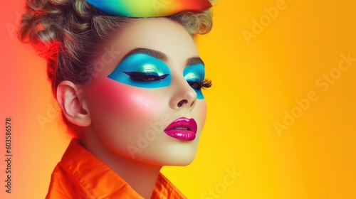 Retro style creative fashion make-up. Generative AI