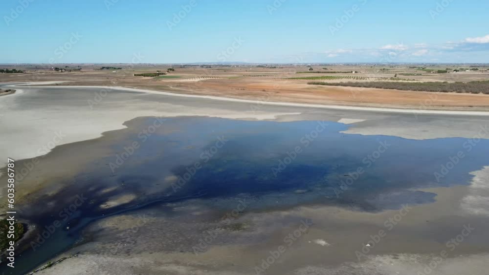 Drone aerial view of salt lagoon in Spain Drone aerial view of salt lagoon in Spain