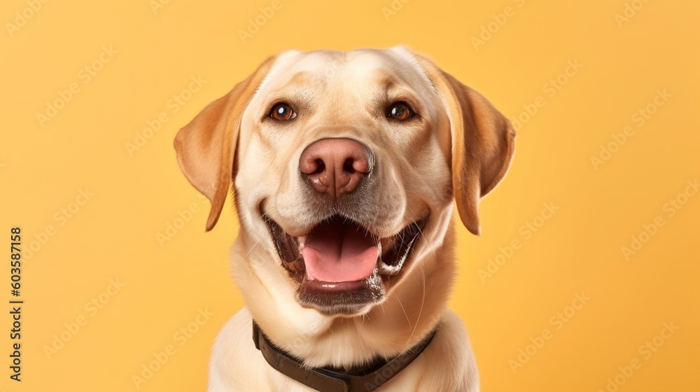Labrador retriever dog portrait on yellow background.Generative Ai Labrador retriever dog portrait on yellow background.Generative Ai