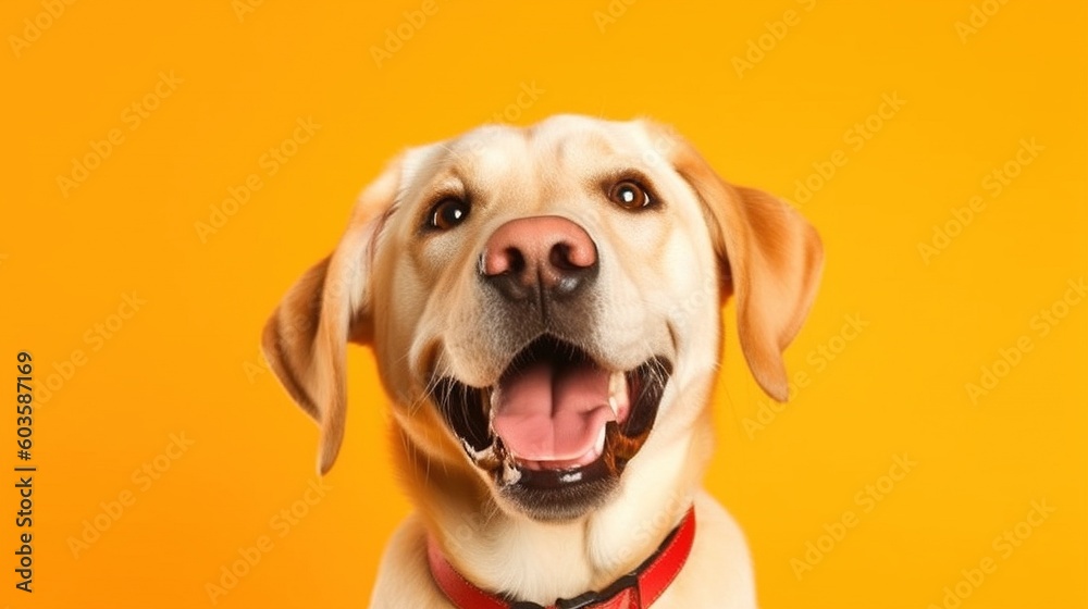 Labrador retriever dog portrait on yellow background.Generative Ai