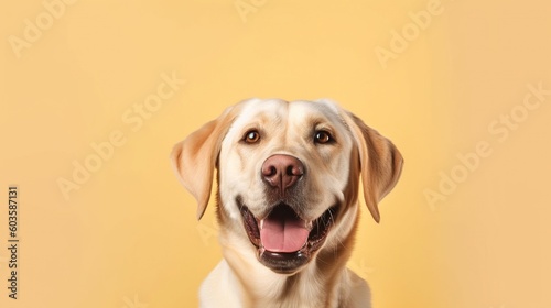 Labrador retriever dog portrait on yellow background.Generative Ai