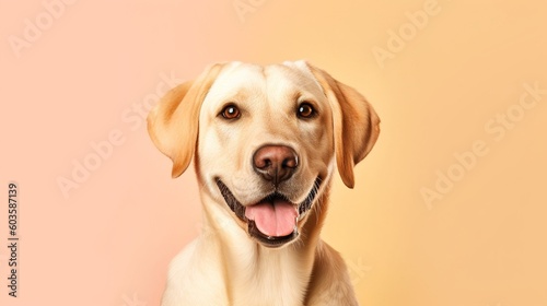 Labrador retriever dog portrait on yellow background.Generative Ai