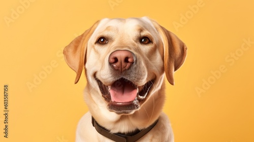 Labrador retriever dog portrait on yellow background.Generative Ai