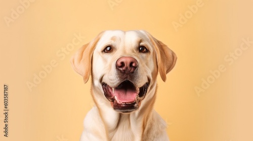 Labrador retriever dog portrait on yellow background.Generative Ai