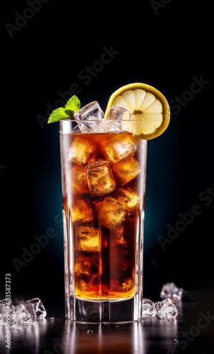 Product Shot of Long Island Iced Tea over a black background created with Generative AI technology
