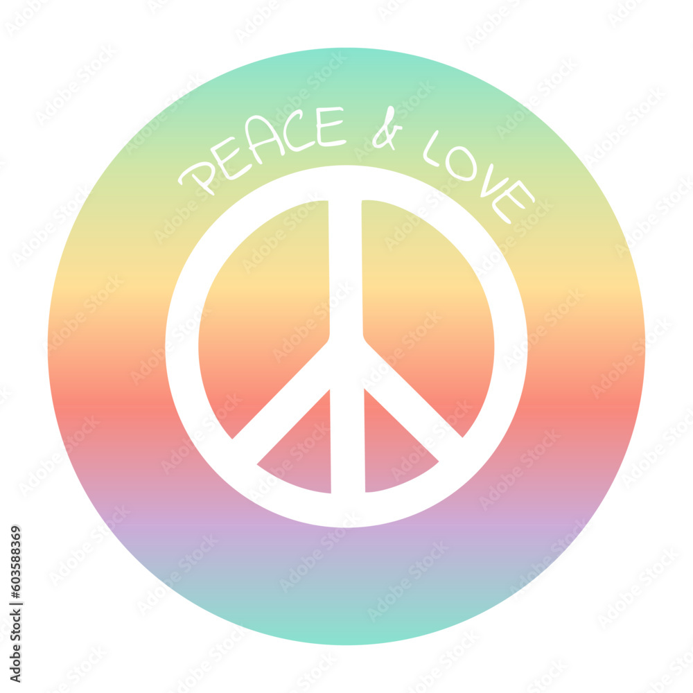 Background in hippie style with rainbow gradient and peace sign Background in hippie style with rainbow gradient and peace sign