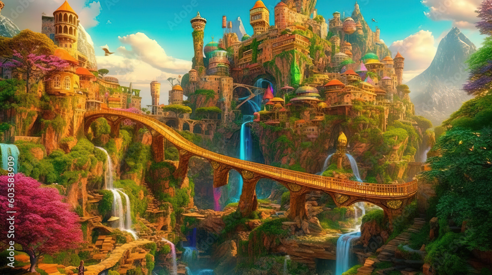 Fototapeta premium landscape with colorful temple. Generative Ai